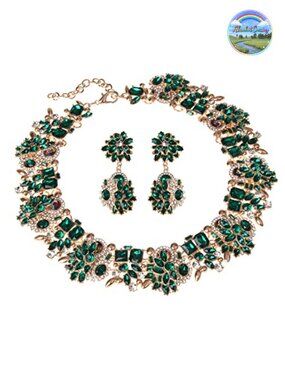 Vintage Crystal Rhinestone Choker Bib Necklace Earring Set for Women Fashion